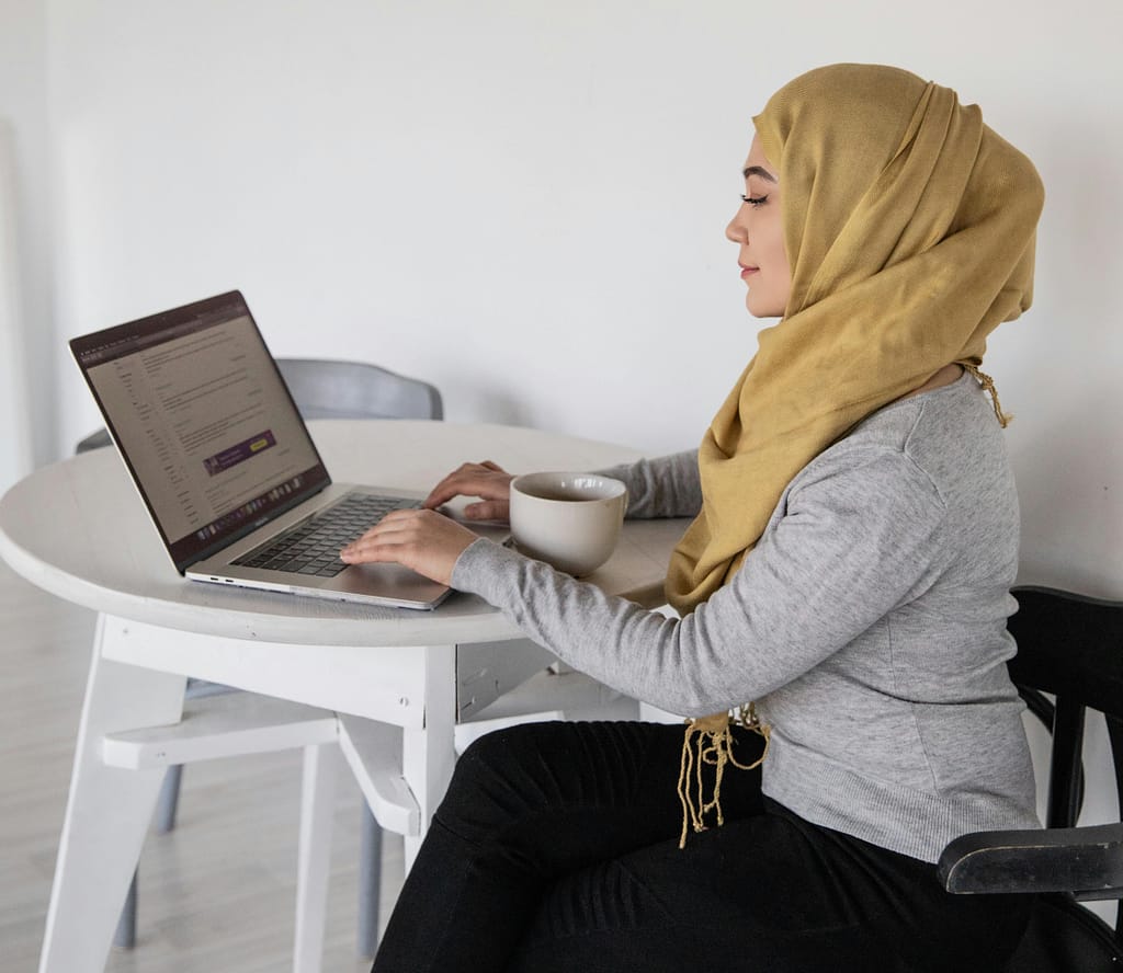 Remote employee completing the benefits survey while at work.
