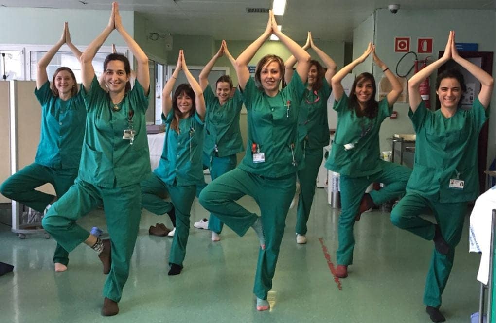 healthcare employees participate in wellness program